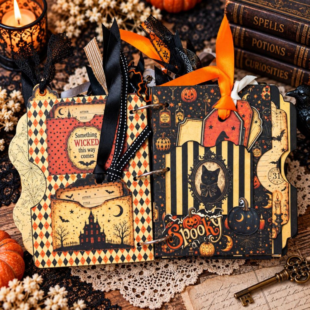 Vintage Halloween Junk Journal Kit (36 Pages), Book of Oddities & Curiosities, Tutorial, Ephemera, Papers, Tags, Cards