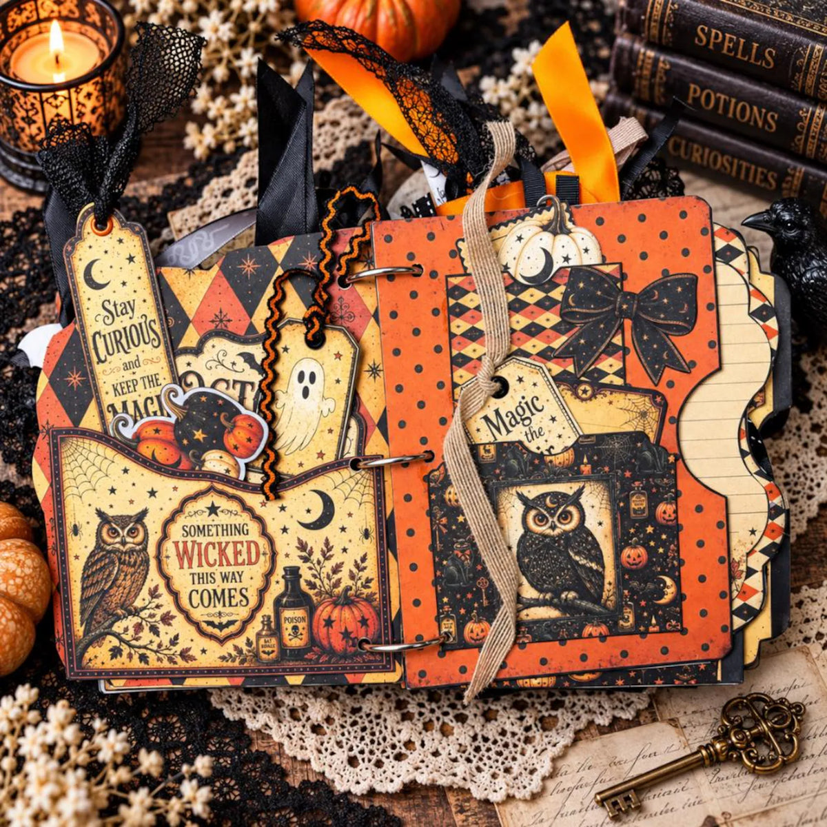 Vintage Halloween Junk Journal Kit (36 Pages), Book of Oddities & Curiosities, Tutorial, Ephemera, Papers, Tags, Cards