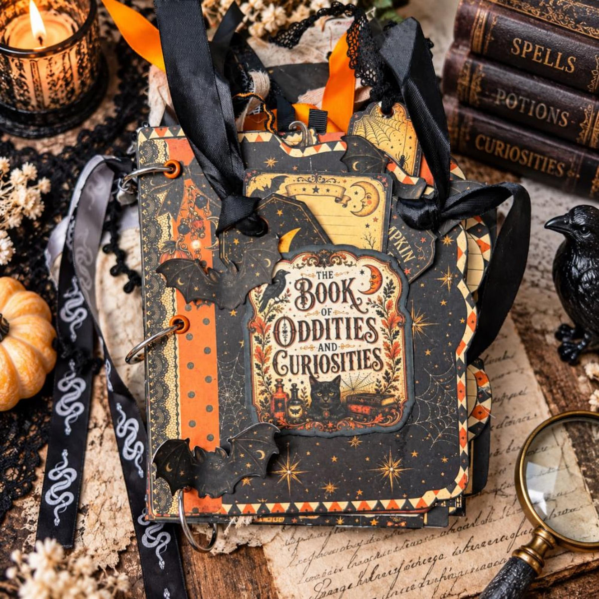 Vintage Halloween Junk Journal Kit (36 Pages), Book of Oddities & Curiosities, Tutorial, Ephemera, Papers, Tags, Cards