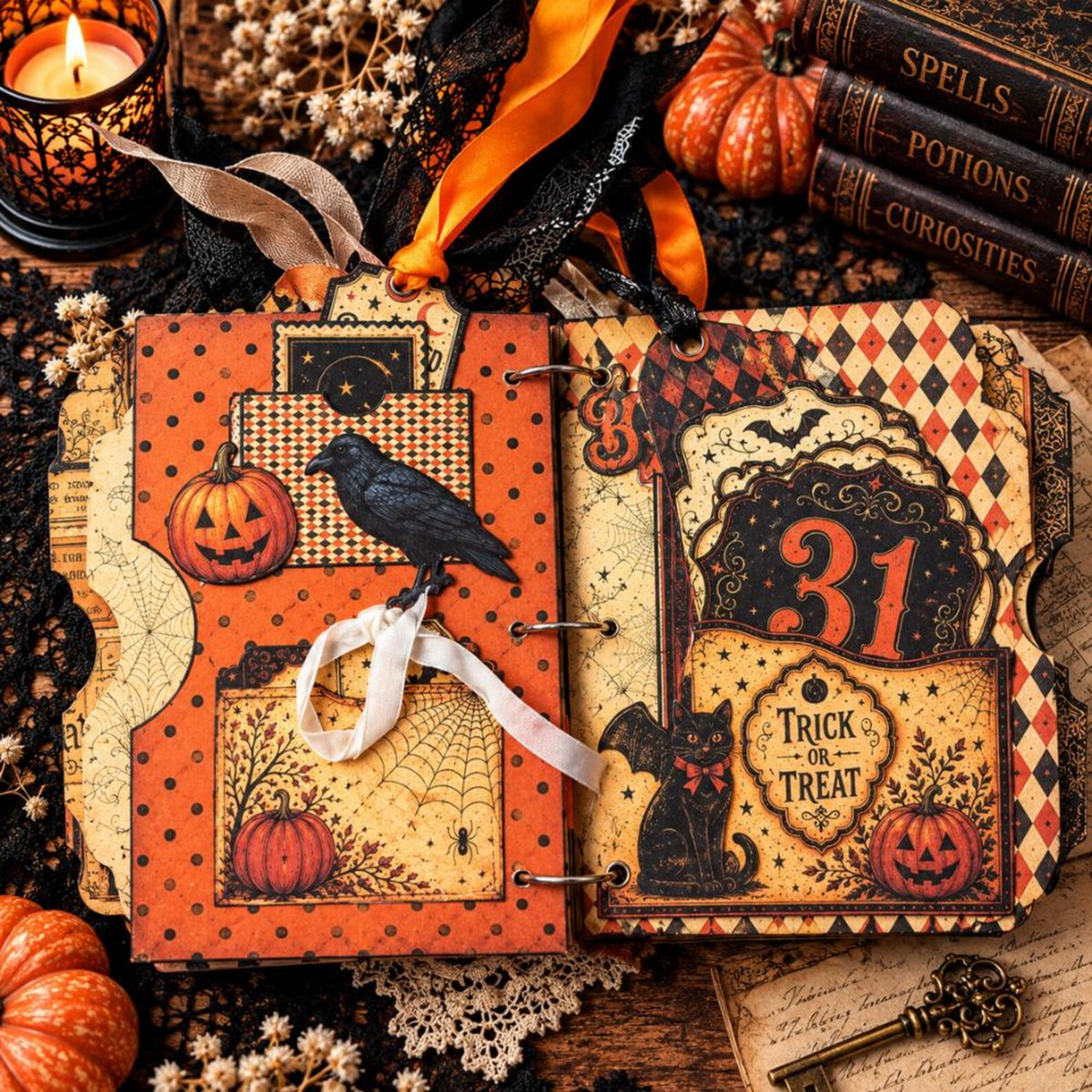 Vintage Halloween Junk Journal Kit (36 Pages), Book of Oddities & Curiosities, Tutorial, Ephemera, Papers, Tags, Cards