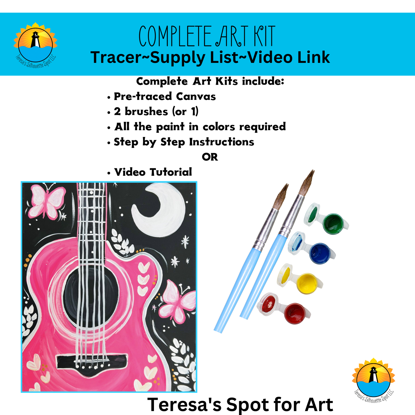 Boho Guitar Beginner Friendly Complete Art Kit! At home DIY Art Kit! Great For Beginners!