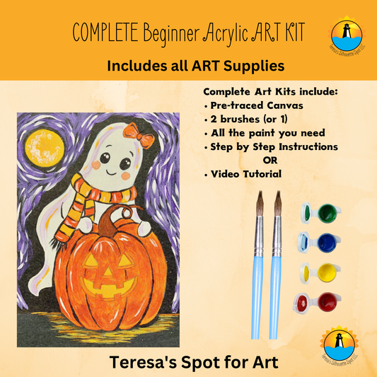 Beginner Candy Corn Ghost Complete Art Kit For at Home Halloween Art Party