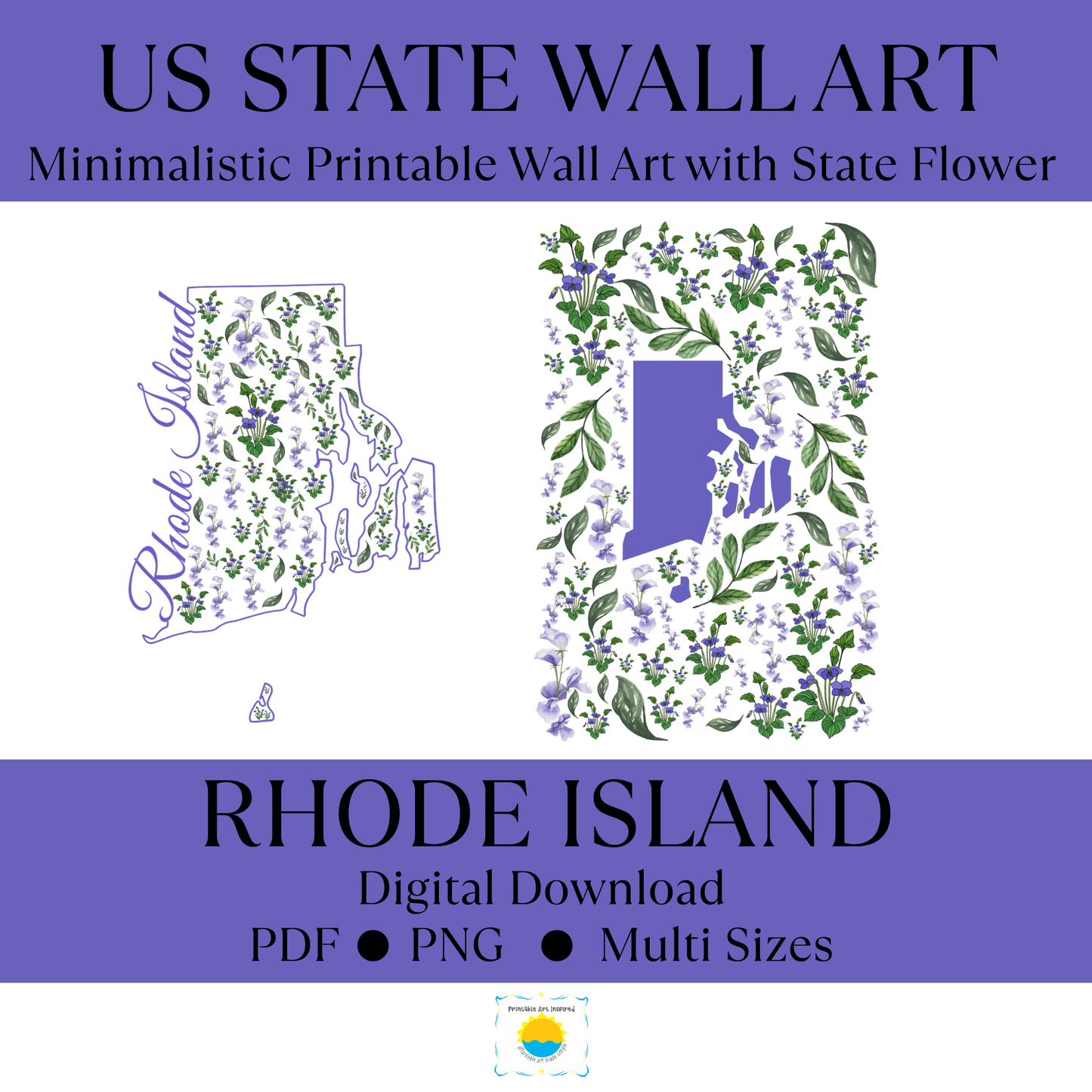 Rhode Island State & State Flower Printable Wall Art – Digital Download