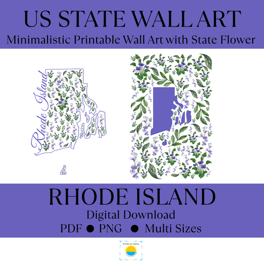 Rhode Island State & State Flower Printable Wall Art – Digital Download