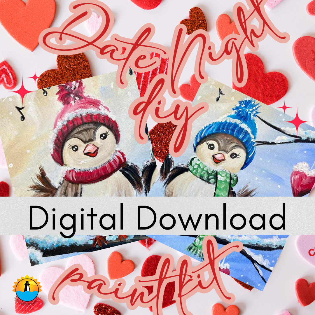 Date Night Paint at Home Step by Step Digital Download Art Kit for Beginner: Winter Songbirds