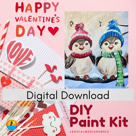Date Night Paint at Home Step by Step Digital Download Art Kit for Beginner: Winter Songbirds