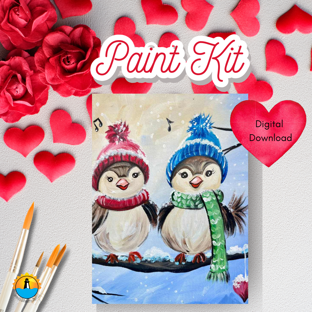 Date Night Paint at Home Step by Step Digital Download Art Kit for Beginner: Winter Songbirds