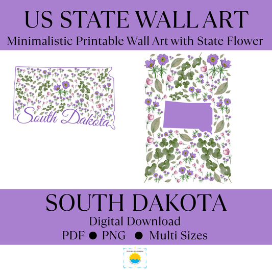 South Dakota State & State Flower Printable Wall Art – Digital Download