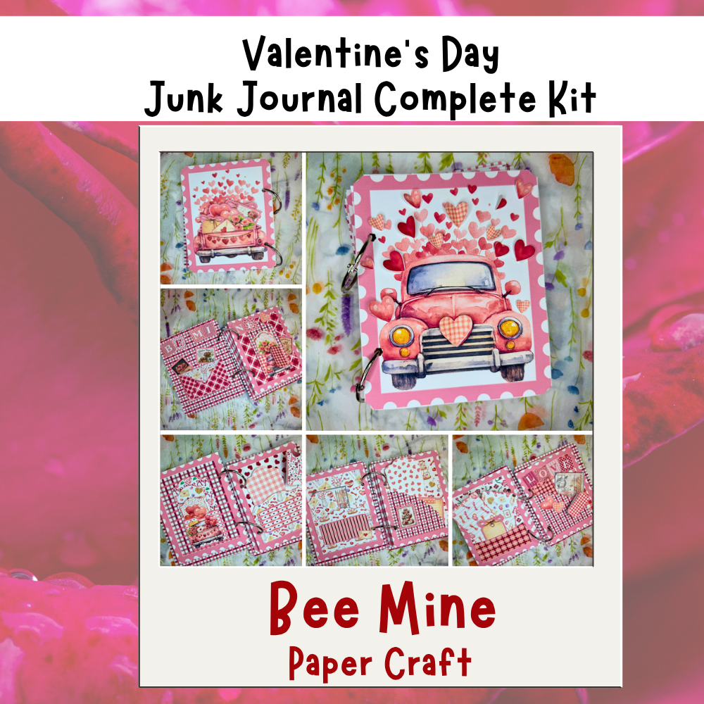 Vintage Truck Folio Junk Journal Kit, Valentine's Day, Tutorial, Paper Crafting, Memory Keeper 21-Page Printed Bundle + Video Instructions