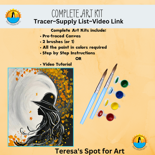 Halloween Witchy Woman Canvas Complete Art Kit! At home Witch Woman DIY Art Kit! At Home Halloween Paint Party! Great For Beginners!