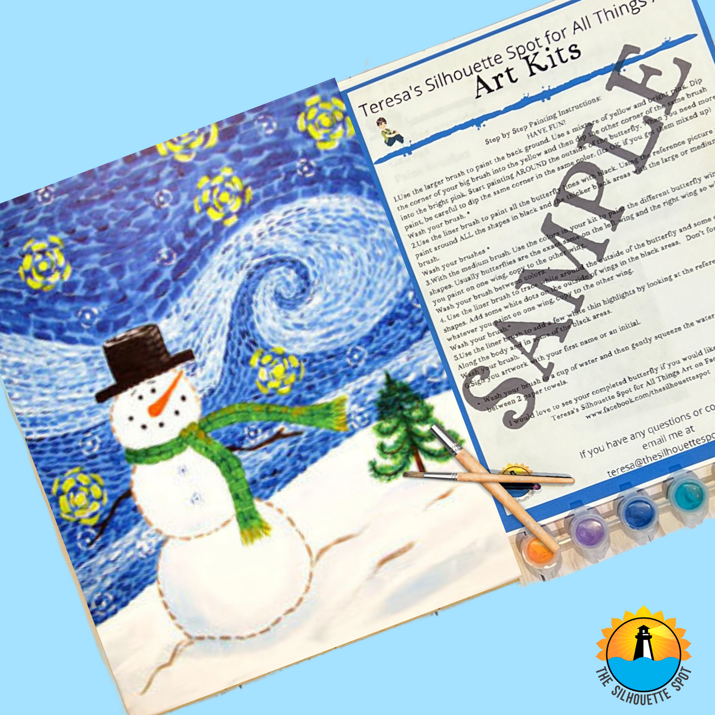 Starry Night Snowman Complete at Home Paint Party Kit