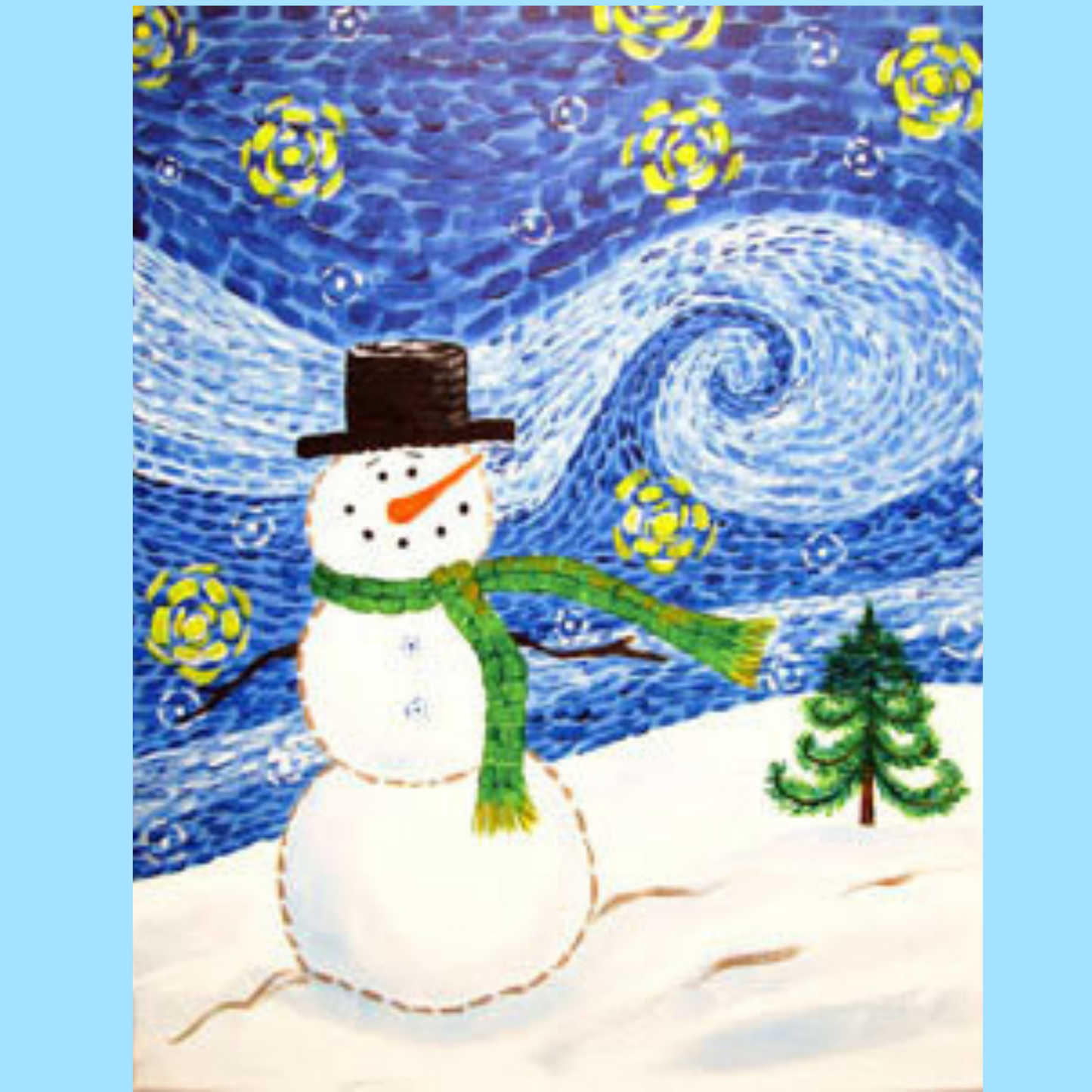 Starry Night Snowman Complete at Home Paint Party Kit