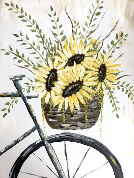 Spring Bicycle Flower Basket Dragonflies Virtual Paint Party