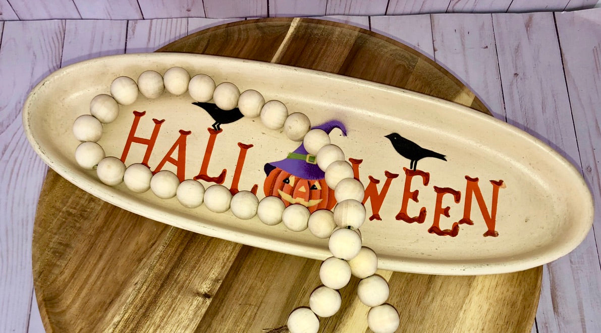 Halloween Decorative Oval Tray with Jack O Lantern