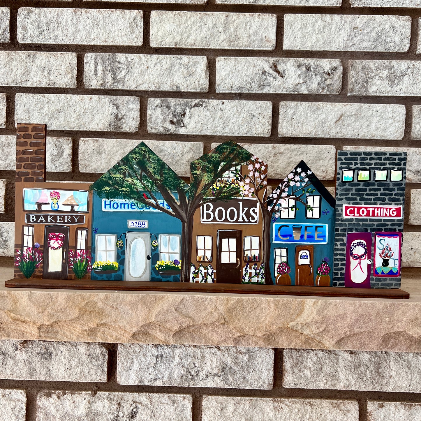 Spring Miniature Village Hand Painted Design for Shelf Sitter