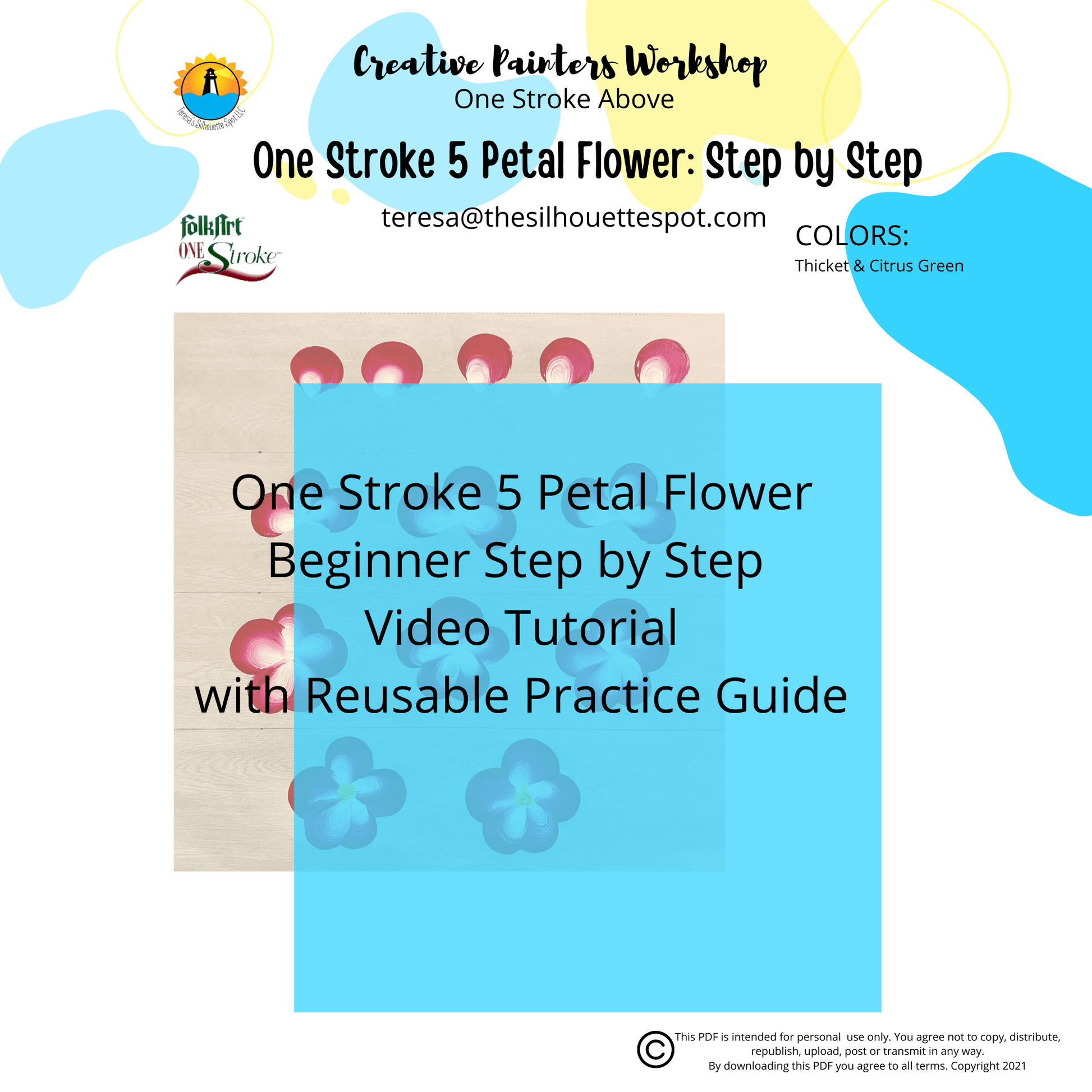 One Stroke Beginner Video Art Lesson-5 petal flower