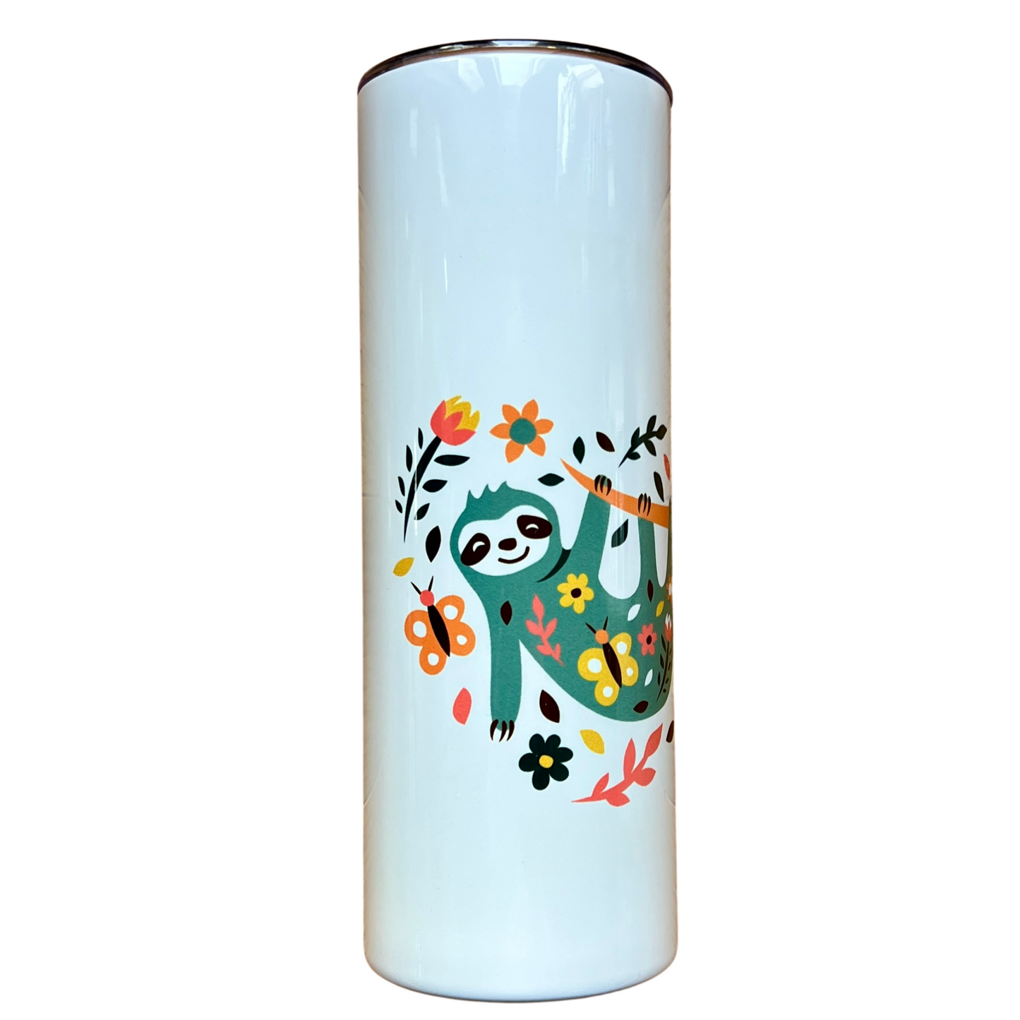 Tumbler With Sloth, Lid and Straw, Stainless Steel Skinny Tumbler, Gift for Mom, Gift for Her sloth, Bridal Party Gifts