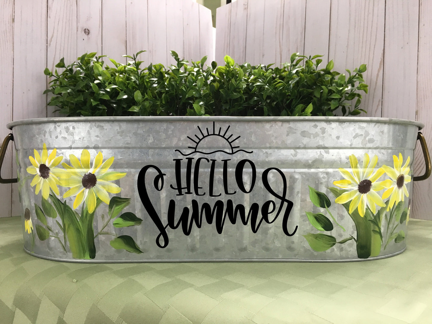Personalized  Galvanized Metal Tub with Hand Painted Daisies for Farmhouse decor