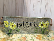 Load image into Gallery viewer, Personalized  Galvanized Metal Tub with Hand Painted Daisies for Farmhouse decor

