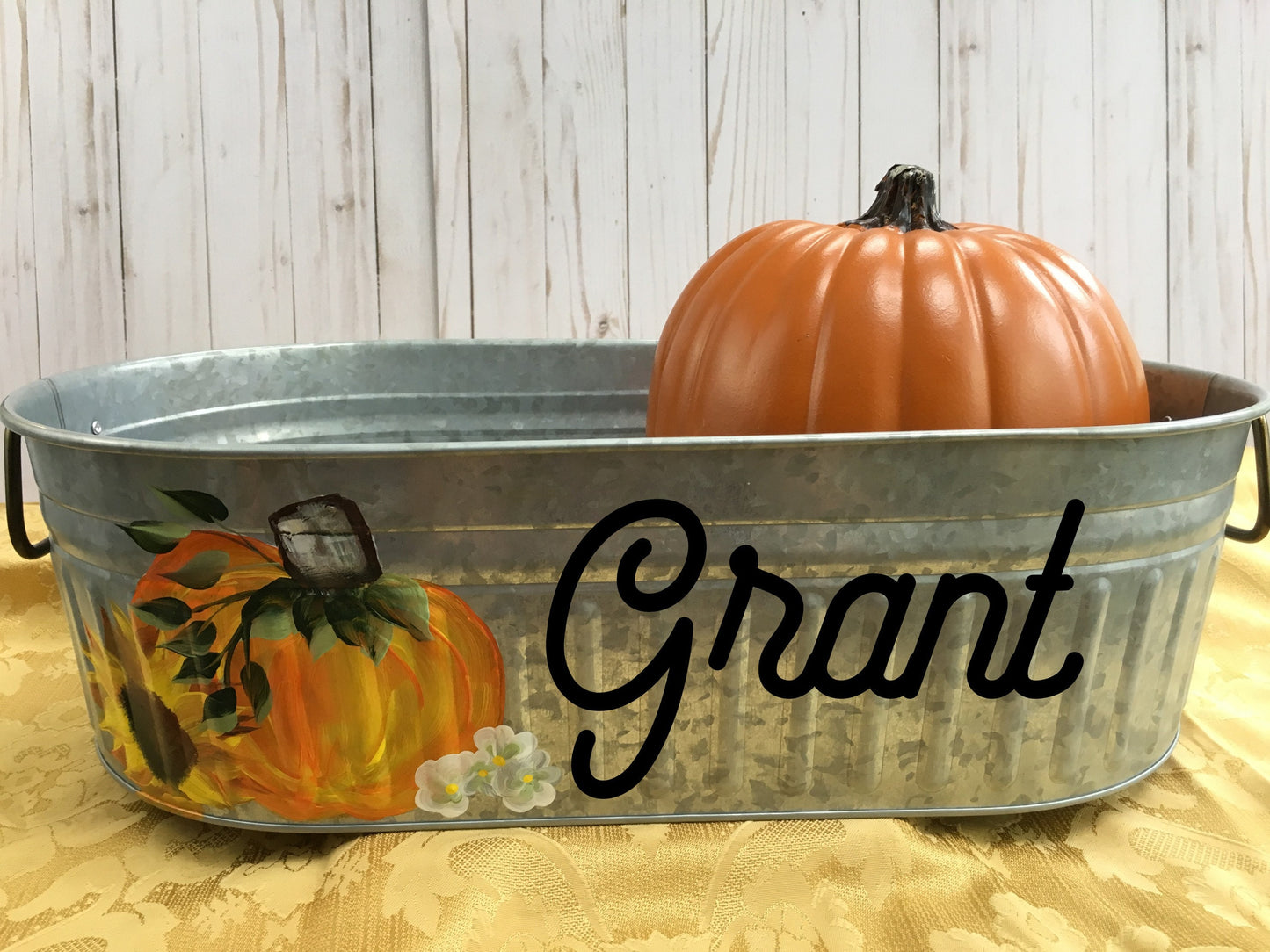 Personalized Galvanized Oval Bucket for  Autumn Table Decor