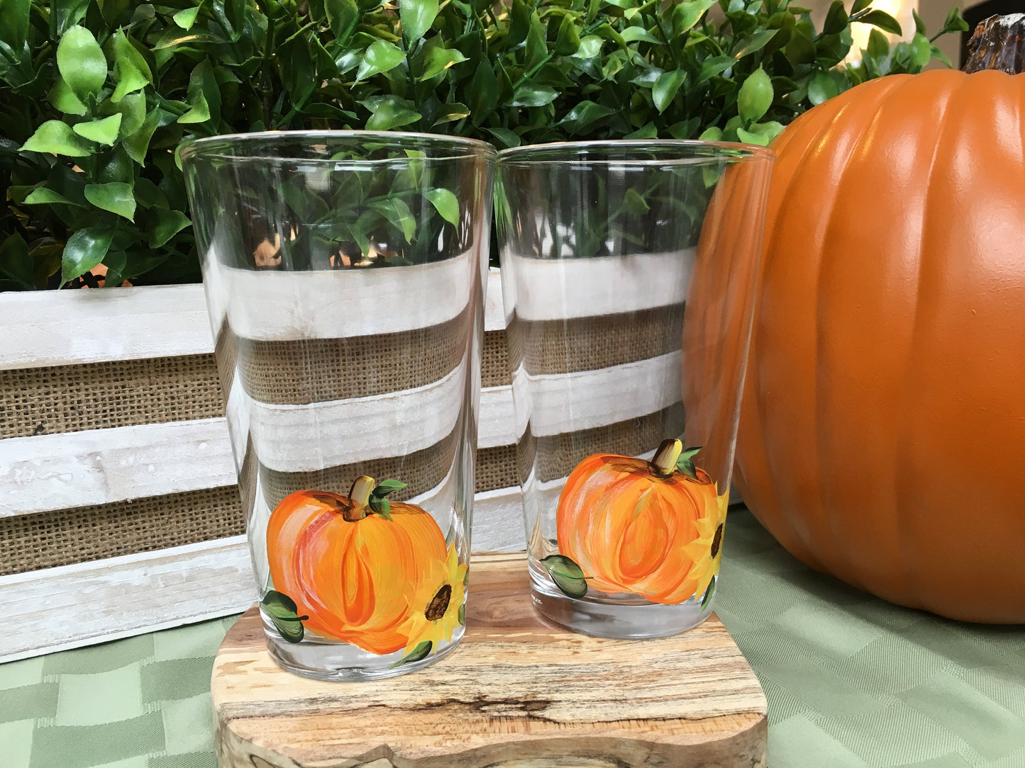 Hand Painted Pumpkin Ale Pint Craft Beer Glasses
