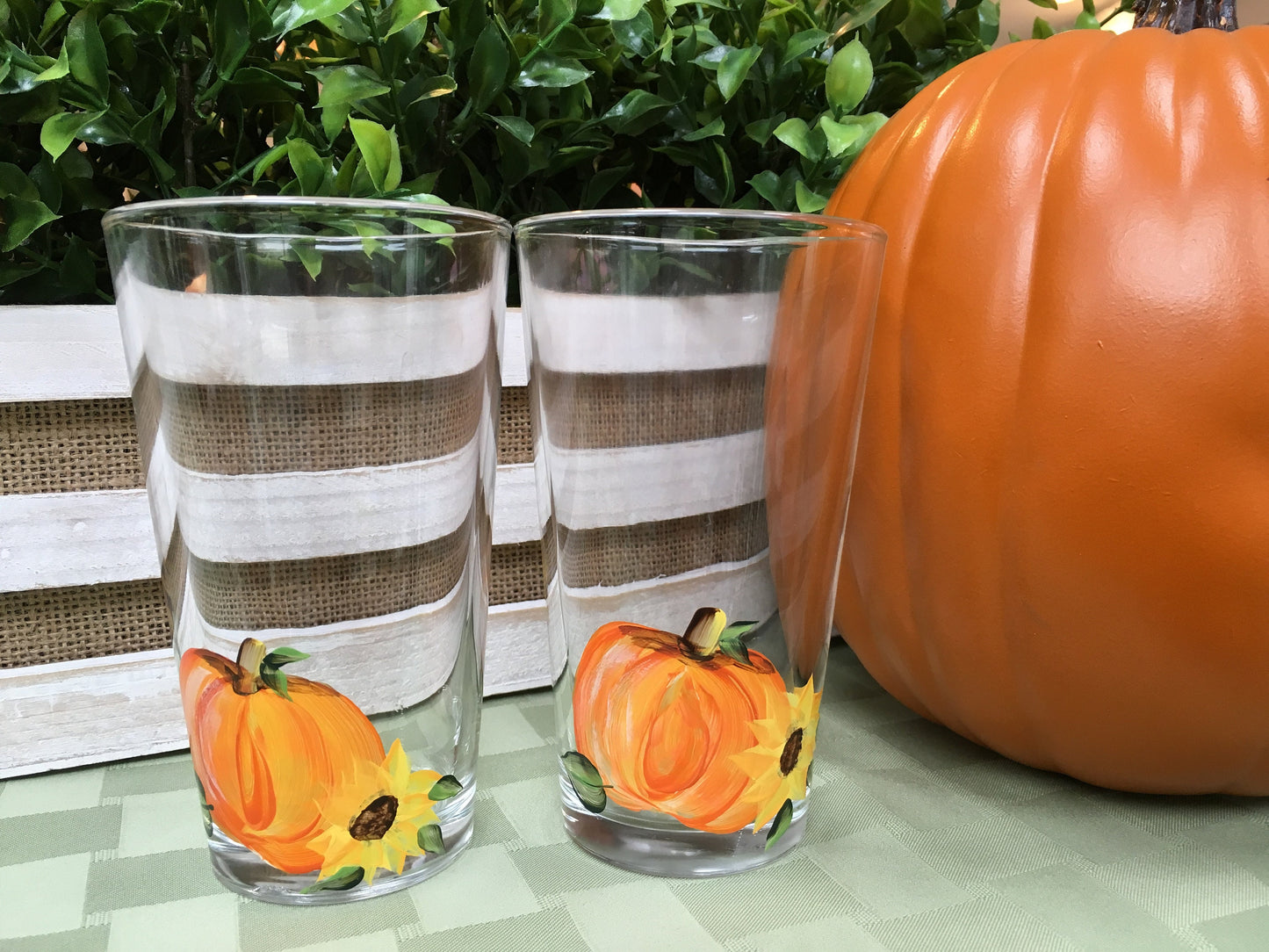 Hand Painted Pumpkin Ale Pint Craft Beer Glasses