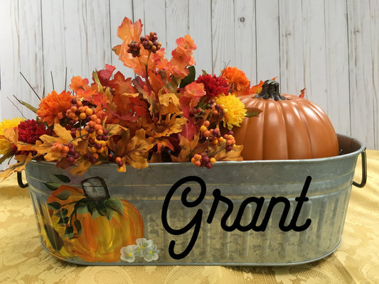 Personalized Galvanized Oval Bucket for  Autumn Table Decor