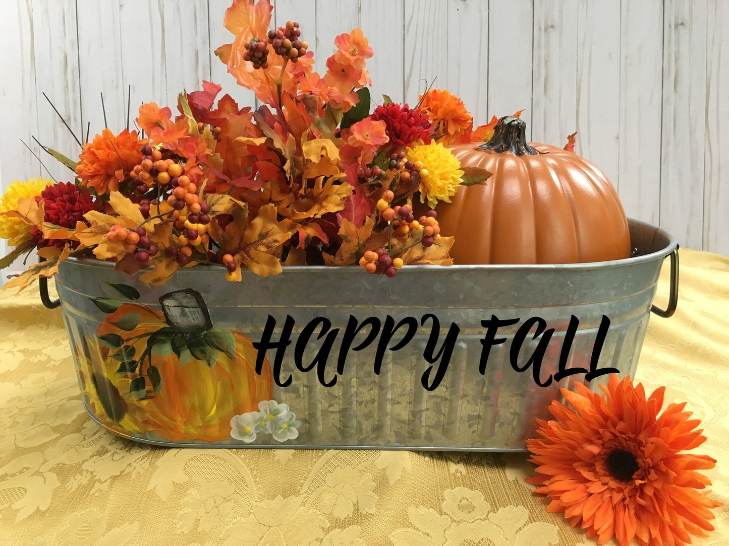 Personalized Galvanized Oval Bucket for  Autumn Table Decor