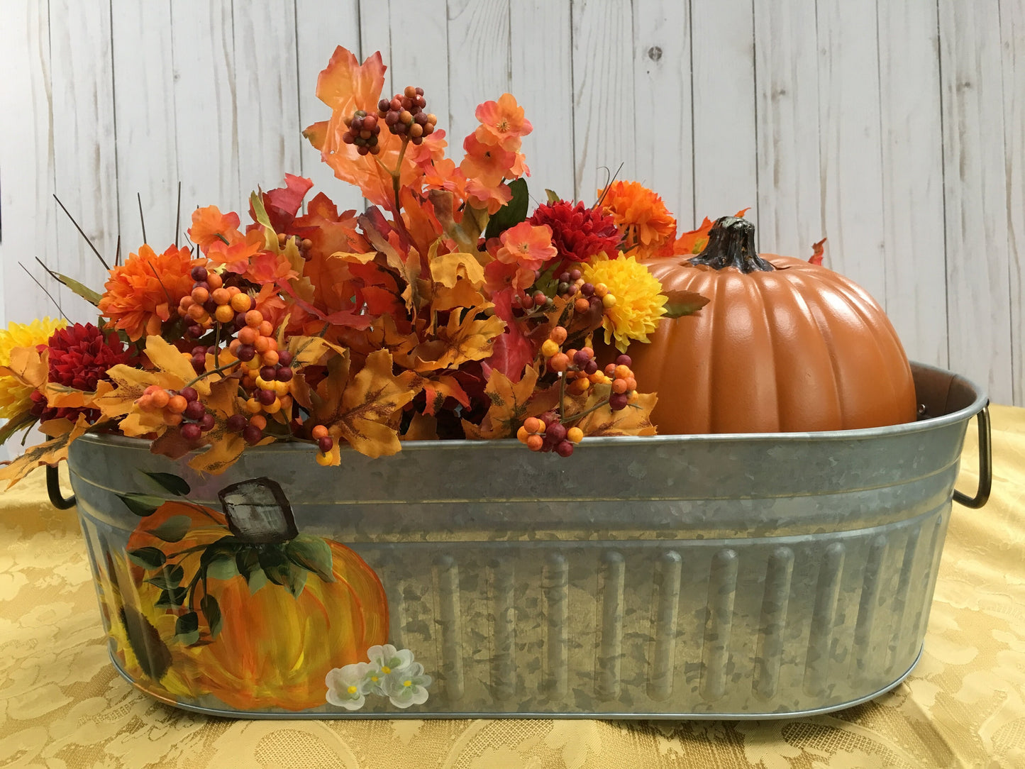 Personalized Galvanized Oval Bucket for  Autumn Table Decor