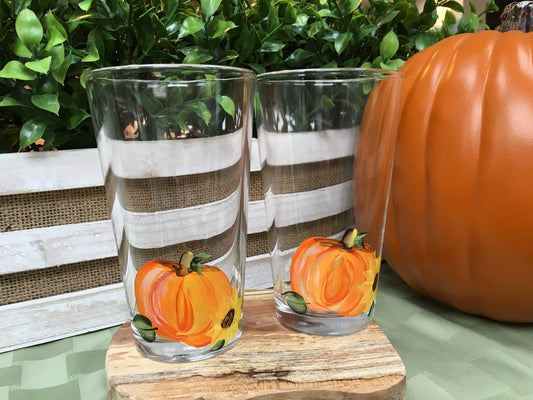 Pumpkin Pint Hand Painted Glasses for Craft Beer IPA lover|Fall lover