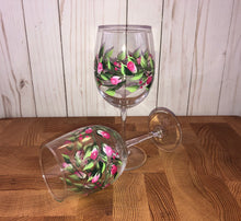 Load image into Gallery viewer, Rose Buds and Little Vines Hand Painted  Wine Glasses
