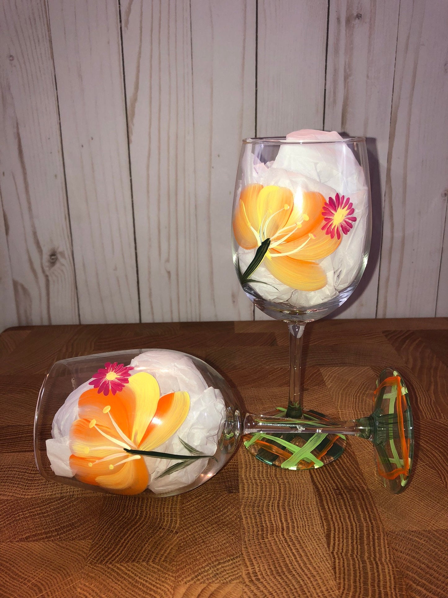 Hand Painted Wild Flowers Wine Glasses