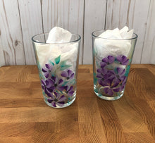 Load image into Gallery viewer, Wildflowers Hand Painted Purple and Teal Pint Glasses
