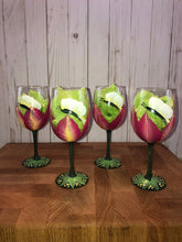 Load image into Gallery viewer, Tulip and Butterfly Hand Painted Stemmed Wine Glasses Set of 2
