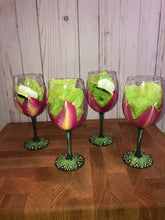 Load image into Gallery viewer, Tulip and Butterfly Hand Painted Stemmed Wine Glasses Set of 2
