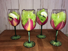 Load image into Gallery viewer, Tulip and Butterfly Hand Painted Stemmed Wine Glasses Set of 2
