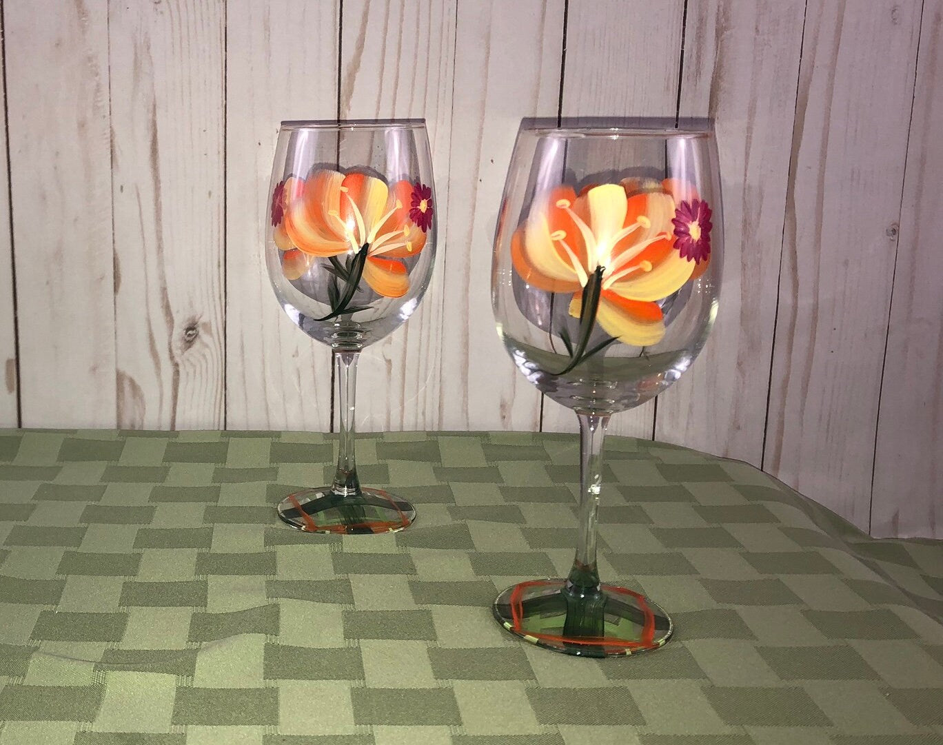 Hand Painted Wild Flowers Wine Glasses