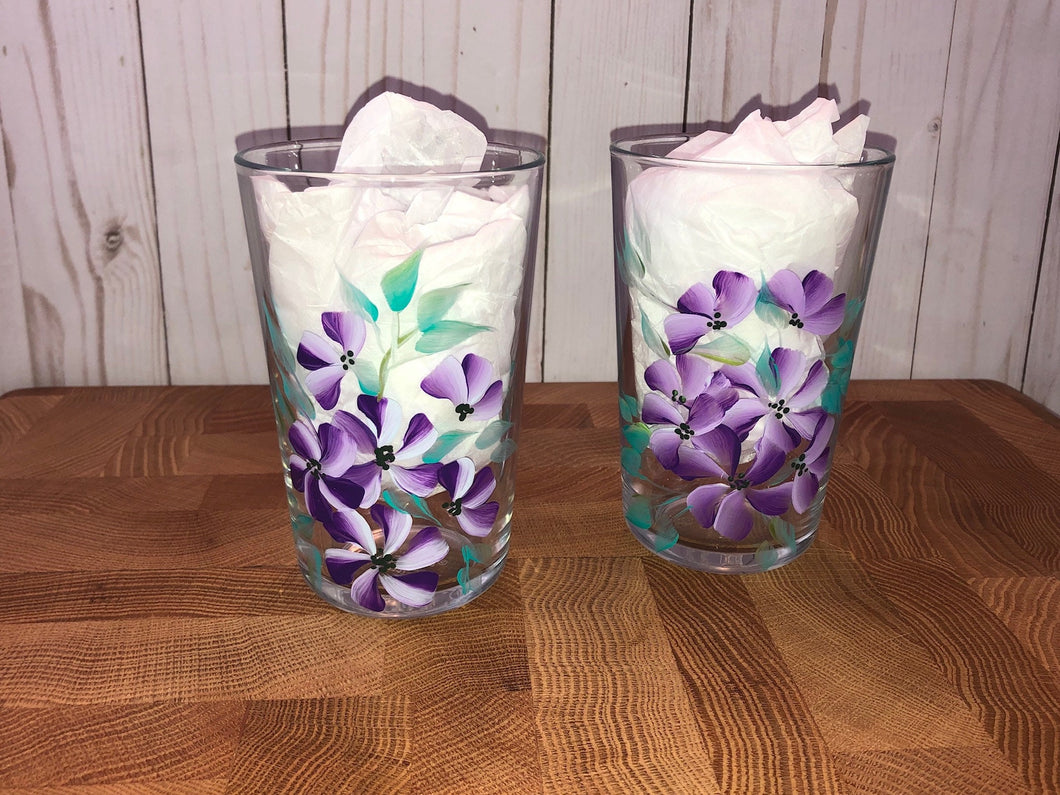 Wildflowers Hand Painted Purple and Teal Pint Glasses