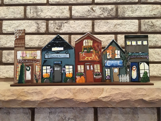 Miniature Village-Hand Painted Design for Fall or Autumn Shelf Sitter