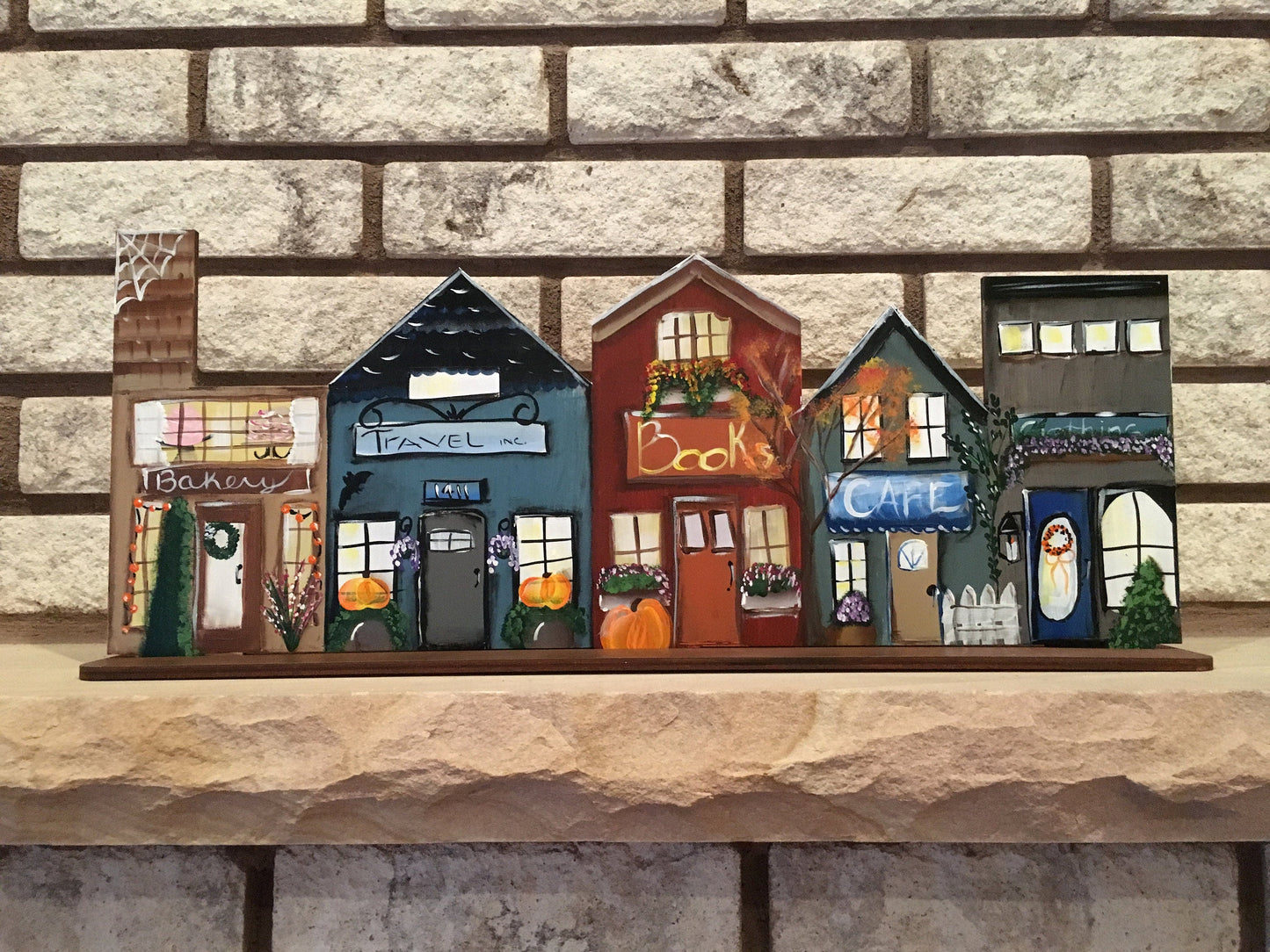 Fall Village for Mantel-Hand Painted Design for Fall or Autumn Shelf Sitter
