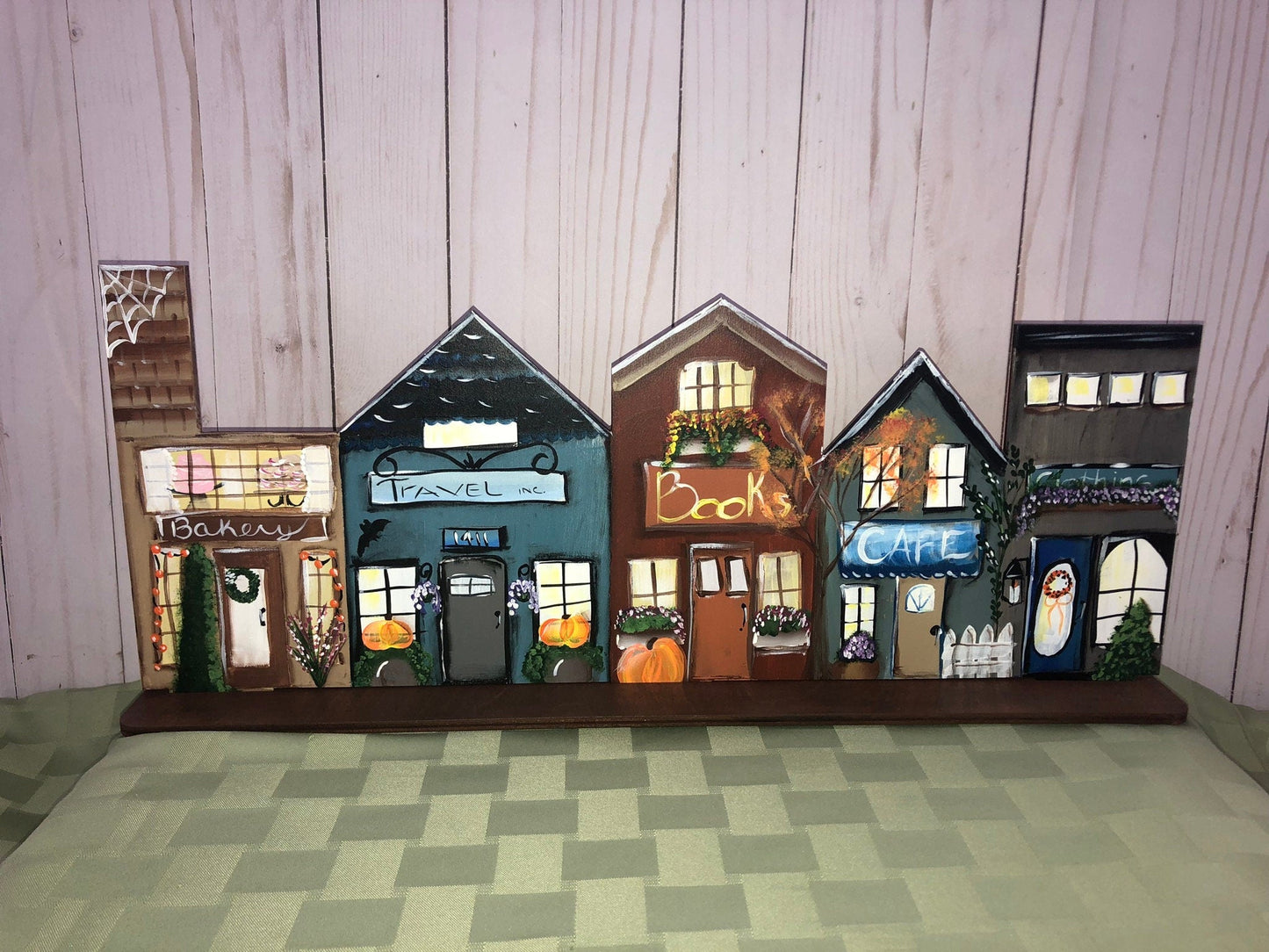 Fall Village for Mantel-Hand Painted Design for Fall or Autumn Shelf Sitter