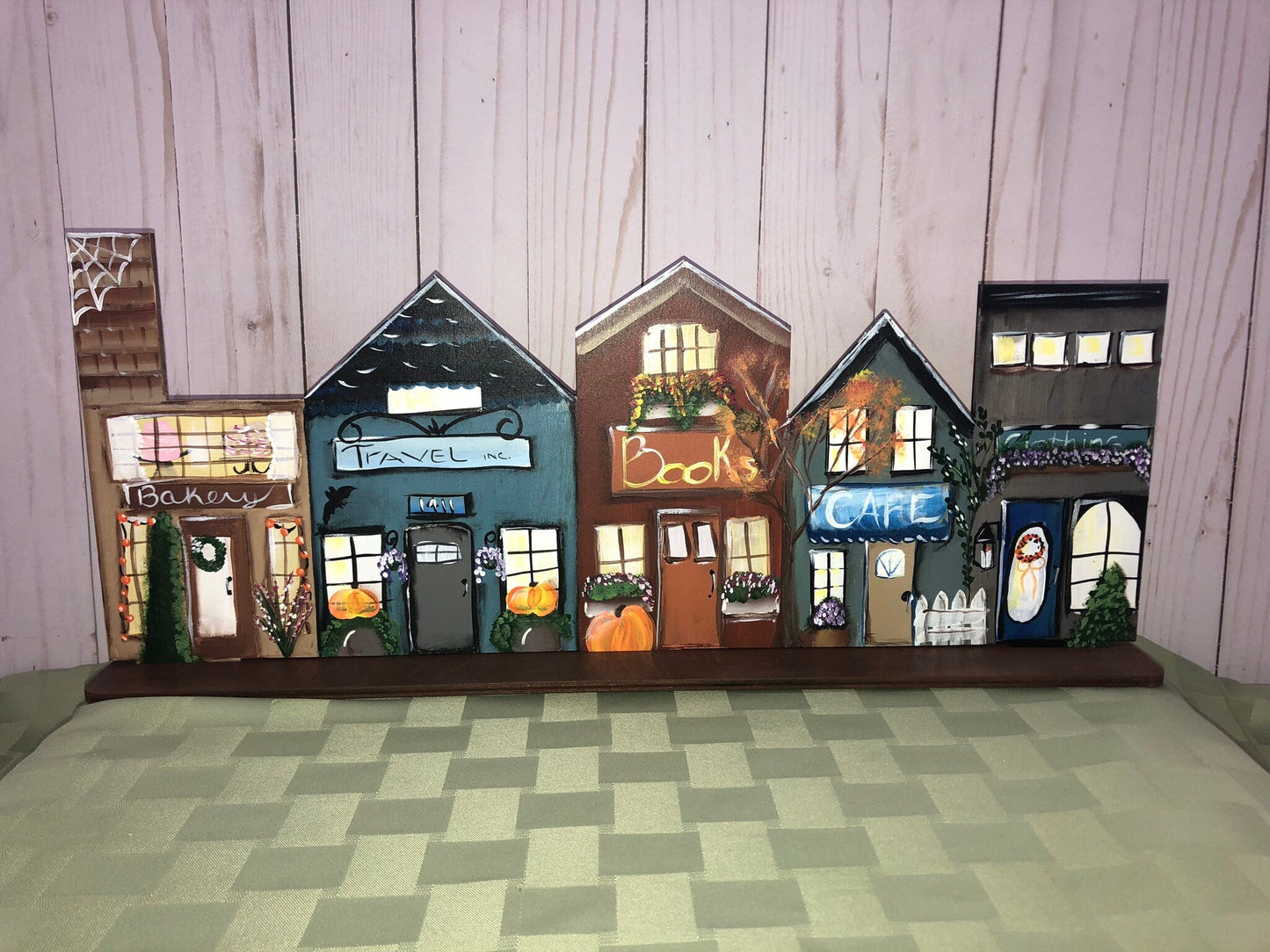 Fall Village for Mantel-Hand Painted Design for Fall or Autumn Shelf Sitter