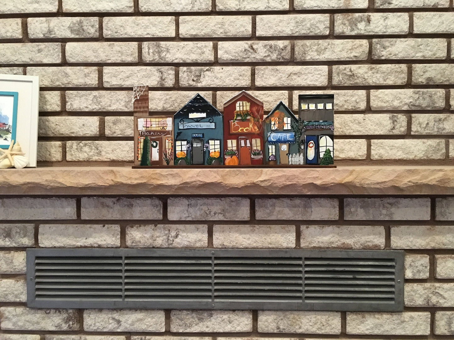Fall Village for Mantel-Hand Painted Design for Fall or Autumn Shelf Sitter