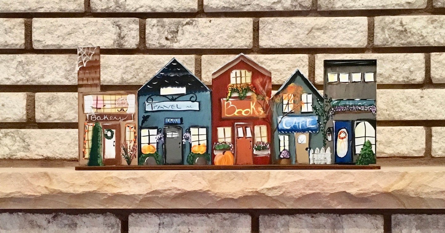 Fall Village for Mantel-Hand Painted Design for Fall or Autumn Shelf Sitter