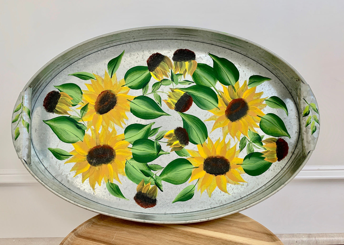 Sunflowers Galvanized Oval Tray hand Painted Gift for Host