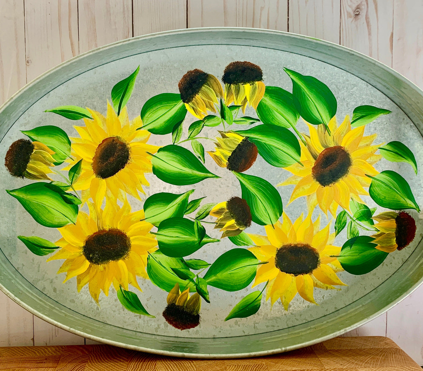 Sunflowers Galvanized Oval Tray hand Painted Gift for Host