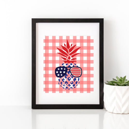 Pineapple Patriotic Summer Art with Pink Buffalo Check