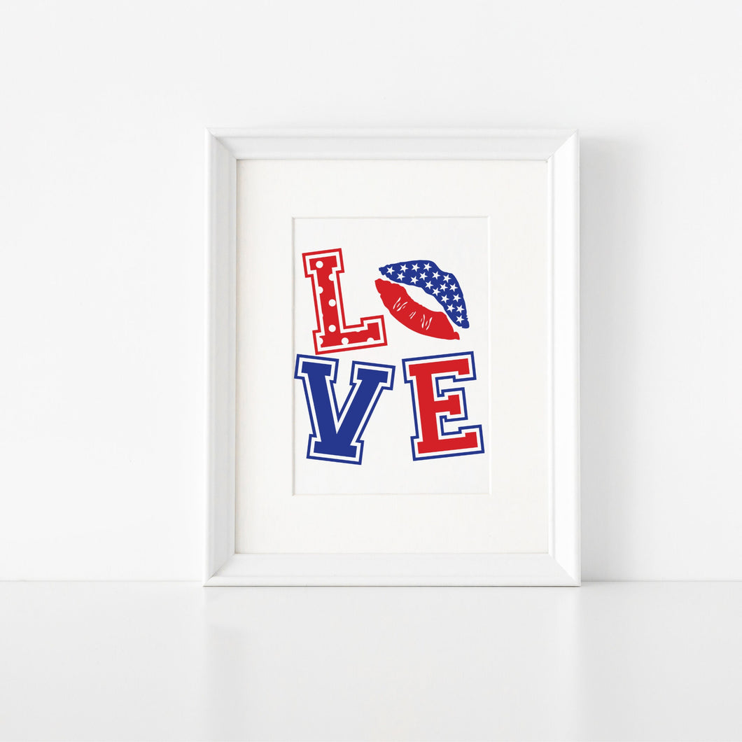 LOVE Patriotic Digital Greeting Card Art with KISS