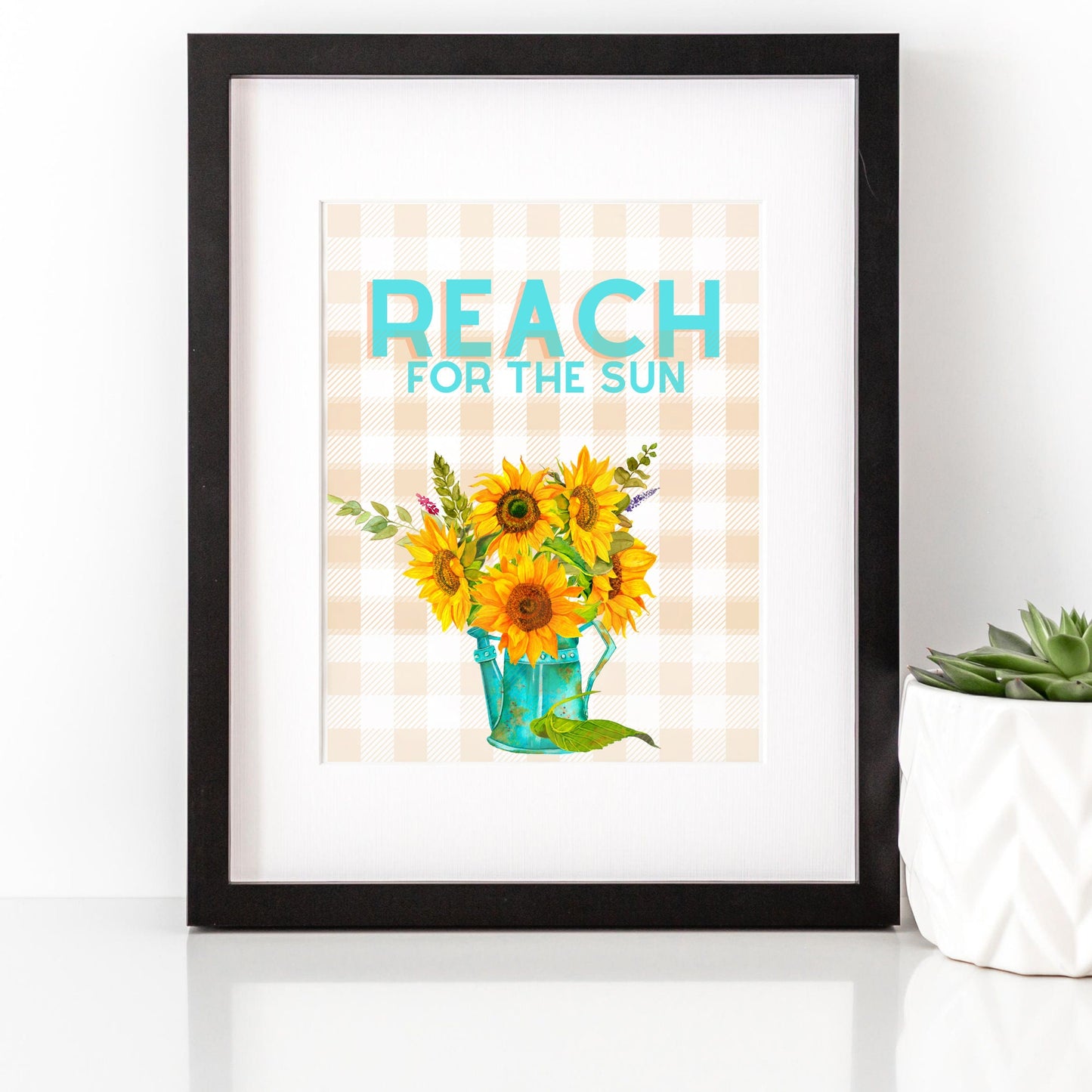 Printable Sunflower Buffalo Check Inspirational Digital Wall Art