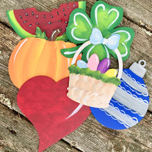 Load image into Gallery viewer, Home Sign with 6 Changeable hand painted Seasonal Wood Cutouts.
